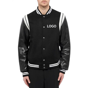 Vestes de baseball universitaire col en O de qualité personnalisée saison d'hiver manches en cuir de laine unie logo brodé en chenille coupe-vent - Product Image 2