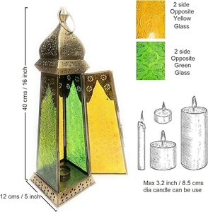 Juego de 2 farolillos de Navidad grandes de estilo moderno marroquí, vidrio de color para bodas, fiestas festivas, otras ocasiones, decoraciones, regalo - Product Image 3