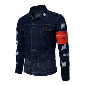เสื้อแจ็คเก็ตยีนส์ทรงปกติสำหรับผู้ชายจาก Saleh Enterprises ล้างสีแบบ Stone Wash ปักลายสไตล์ Y2K แฟชั่นแนว Urban ทรง Trucker เสื้อคลุมสำหรับใส่ด้านนอก ขายส่ง - Product Image 4