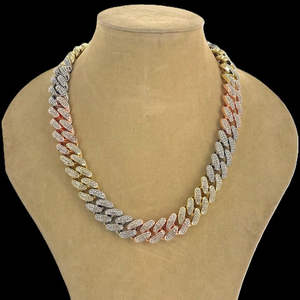 Moissanite VVS Hip Hop Chain Diamond <b>White</b> <b>Gold</b> Plated Iced Out Cuban Chain for <b>Men</b> Women 925 Sterling Silver - Product Image 3