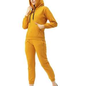 Ensemble de survêtement long en molleton de coton tricoté épais pour femme, décontracté, uni, avec fermeture éclair, automne, écologique, vente en gros de vêtements - Product Image 4