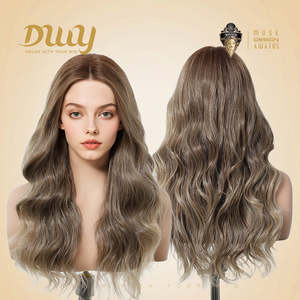 Isabella-DWY for Ombre Flax <b>Brown</b> Blonde Curly Synthetic <b>Wig</b> Light <b>Brown</b> Front T-Part Front T-Part Ombre Flax <b>Brown</b> Blonde Curly - Product Image 4