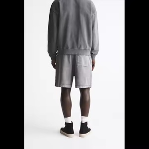 Short de sport de jogging en molleton de coton éponge français uni vintage personnalisé pour hommes, lavage à l'acide, bords bruts, Style baggy uni français - Product Image 5