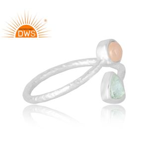 Venta caliente 925 plata esterlina Natural Rosa Calcedonia y aguamarina anillo de piedras preciosas joyería personalizada para mujeres regalo para ella - Product Image 4