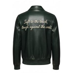 Chaqueta Bomber de Cuero Borgoña para Hombre con Cuello Mao, Corte Ajustado, Prenda Exterior de Invierno con Puños y Dobladillo Acanalados, Logotipo Frontal - Product Image 4