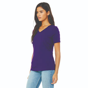 Camiseta suave con cuello en V para mujer, ropa de calle de algodón 100 por ciento, transpirable, ligera, de secado rápido, con estampado de logotipo personalizado - Product Image 2