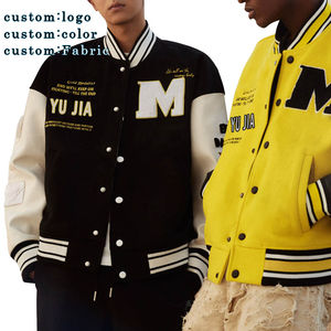 Custom OEM Design Varsity Baseball <b>Men's</b> <b>Jacket</b> Leather Sleeve Letter Patch Embroidered Bomber <b>Velvet</b> <b>Jackets</b> - Product Image 1