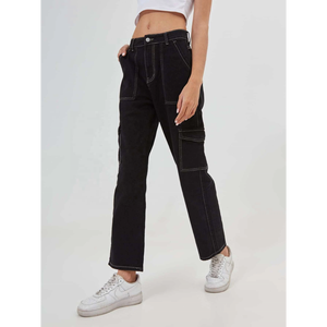 New style streetwear tapered fit slim fit 100% cotton cargo pants jogger with wide pocket breathable pants for <b>women</b> - Product Image 4