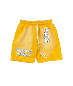 2024 unisexe lavage à l'acide Shorts ensemble Logo personnalisé bouffée impression Streetwear fait maille coton tissu gros conseil Shorts non tissé - Product Image 5