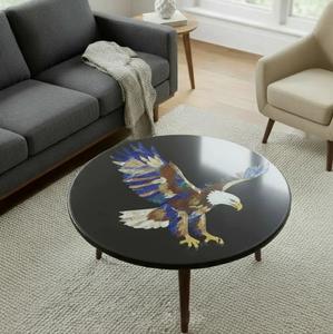 Mosaïque technologique moderne en marbre noir poli avec incrustation de motifs d'oiseaux pour plateau de table basse, médaillon en pierre naturelle pour villa, sur mesure - Product Image 3