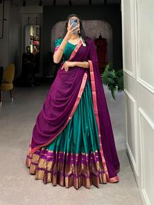 Diseñador recién llegado Festival Wear Poly Cotton Half Saree Lehenga Georgette Dupatta Zari Weaving Work Indian Outfit para la venta - Product Image 4