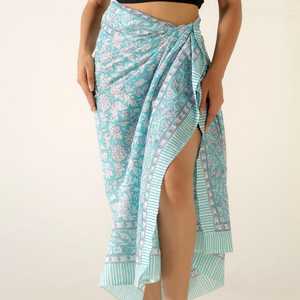 <b>Turquoise</b> Floral Sarong Wrap Lightweight Cotton Beach <b>Towel</b> Scarf, Boho Beach Cover Up for Women - Product Image 6