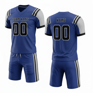 Ensemble de maillot et short de football américain sublimé personnalisable, 100% polyester respirant avec position du logo sur le devant - Product Image 2