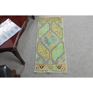 Kilim amarillo azul 1,3X3,1 pies de lana alfombra de tejido plano diseño de retazos turcos para decoraciones de sala de estar con respaldo de látex - Product Image 1