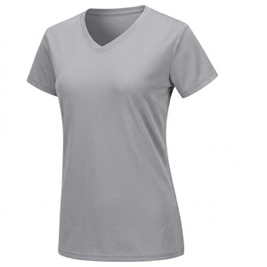 T-shirt OEM pour femme à épaules tombantes, imprimé métallisé, respirant, séchage rapide, manches courtes, décontracté, col en V profond, haut de sport d'été, avec étiquette - Product Image 5