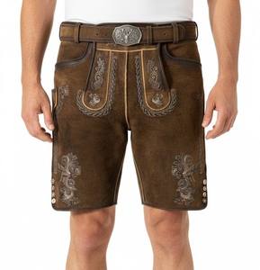 Lederhosen Bavaroises OEM à Carreaux Courts pour Hommes, Mi-longues, Respirantes, 100% Cuir Authentique, Tenue Traditionnelle Allemande, Vente en Gros, Oktoberfest - Product Image 4