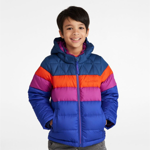 Doudoune à capuche multicolore pour enfants Logo personnalisé Vêtements d'extérieur chauds d'hiver à rayures Manteau épais rembourré pour garçons - Product Image 1