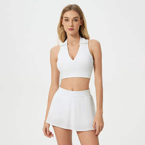 T-shirt sportif pour femmes, col polo, sans manches, débardeur de yoga avec soutien-gorge intégré - Product Image 3