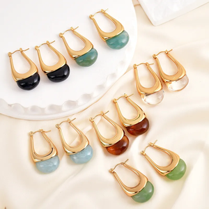 Glam Lady-Pendientes chapados en oro de 18K, acero inoxidable 304, estilo francés, 1 par - Product Image 2