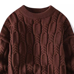 Latest Premium 100% Cotton <b>Men's</b> Cable <b>Knit</b> Crew Neck Pullover Winter Sweater Thick 300g Anti-Wrinkle Anti-Shrink Front Pattern - Product Image 3