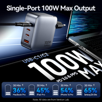 Chargeur GaN Vention 4 ports USB (C + C + C + A) (100W/100W/30W/30W) gris avec câble USB-C vers USB-C (1M) noir prise EU