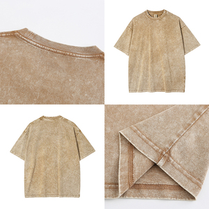 Camiseta con estampado DTG personalizado de 250Gsm con lavado ácido, ropa de calle de punto de algodón 100% desgastada, patrón sólido de gran tamaño - Product Image 2