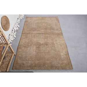 Alfombra de retazos de lana Beige Vintage hecha a mano para área grande 4x6 pies Rectángulo Pasillo Entrada Alfombras de piso Respaldo de látex Poliéster - Product Image 1