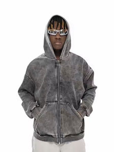 Conception de bande de roulement personnalisée hommes surdimensionné lavage à l'acide épaules tombantes sweats à capuche de haute qualité hiver respirant blanc fermeture éclair sweats à capuche - Product Image 4