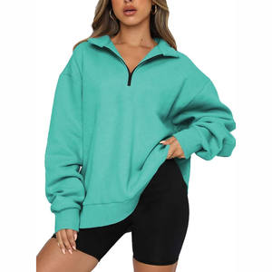 Logo en relief personnalisé femmes sweats avec poche surdimensionné coton lourd sport entraînement haut demi-fermeture éclair sweats - Product Image 1