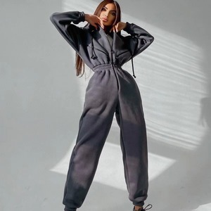Alta calidad de las mujeres chándal de 2 piezas de moda con cremallera Sudadera con capucha y pantalones Jogger Set al por mayor personalizable - Product Image 1