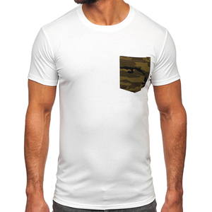 Camiseta de calle informal OEM para hombre, 200 gramos de peso, ajuste holgado, estampado de camuflaje negro-verde con logotipo personalizado y bolsillo - Product Image 4