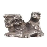 Figurine de Lion en laiton argenté indien fait à la main avec Cub, sculpture assise, Statue, décoration de la maison, article cadeau 2.00 pouces NSP-314