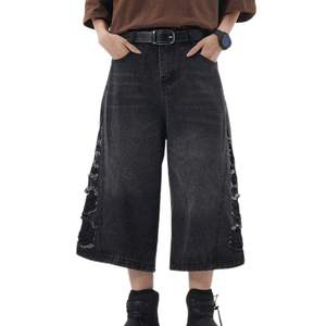 Pantalones cortos vaqueros rasgados desgastados con estampado de camuflaje, diseño de logotipo personalizado, pantalones cortos vaqueros de Hip Hop de gran tamaño lavados Vintage - Product Image 6