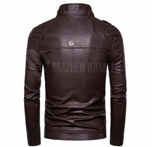 แจ็กเก็ตหนังสำหรับผู้ชายเสื้อแจ็กเก็ตหนัง PU แบบบางเหมาะสำหรับฤดูหนาวผู้ผลิต OEM ตามสั่ง - Product Image 6