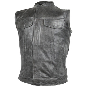 Gilet club en cuir de vachette gris vieilli avec col rond, fermeture boutonnée et poches intérieures à pression, respirant pour l'automne - Product Image 6