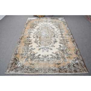 Vintage Turkish Large Rug 5.4x8.6 ft, <b>Brown</b> Gray Bordered <b>Wool</b> Rug - Product Image 3