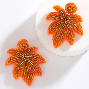 Acción de Gracias Halloween Boho hecho a mano arroz cuenta hoja de arce gota pendientes Festival fiesta pendientes señoras accesorios de moda - Product Image 5