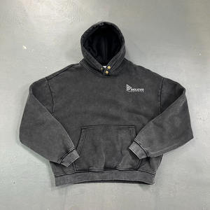 Sudadera con capucha de gran tamaño lavada con ácido para hombre, ropa de calle desgastada de algodón pesado, estilo con detalle de diamantes de imitación, sudadera con capucha para hombre - Product Image 3