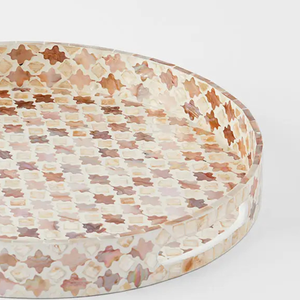 Plateau de service en bois MDF de style unique incrusté de nacre ronde faite à la main pour le service des aliments ou la décoration intérieure - Product Image 2