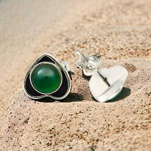 เครื่องประดับผู้หญิงอินเทรนด์ 925 เงินสเตอร์ลิงธรรมชาติสีเขียวนิลพลอยรูปหัวใจต่างหูสตั๊ดราคาขายส่งจํานวนมากซัพพลายเออร์ - Product Image 2