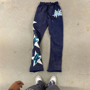 Pantalon de survêtement vintage brodé pour homme, taille haute, coupe régulière, en coton 100% respirant, délavé à l'acide, coupe évasée, pour l'hiver - Product Image 6
