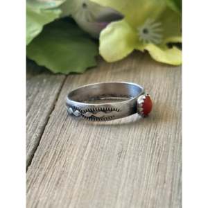 Navajo Handmade Red Coral Sterling <b>Silver</b> <b>Statement</b> <b>Ring</b> - Product Image 3