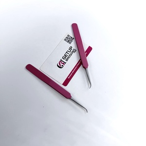 Pinzas Profesionales para Extensión de Pestañas, Curvadas y Delgadas, con Doble Brazo y Recubrimiento en Polvo Rosa, Punta Plateada, con Logotipo Personalizado, Instrumento de Belleza - Product Image 4