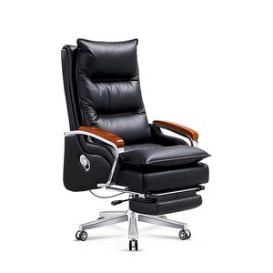 Silla Ergonómica Ejecutiva Moderna para Oficina con Reposapiés de Masaje Reclinable, Estructura de Acero Inoxidable, Ajuste Manual, Giratoria y con Elevación - Product Image 1