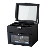 Remontoir de montre automatique à 2 emplacements avec boîte de rangement pour 10 montres en cuir PU et couvercle en verre pour montres pour hommes