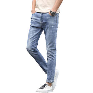 Jeans en denim pour homme, taille mi-haute, style streetwear européen et américain, décontracté, été, lavé, uni, lourd, jambe large - Product Image 5