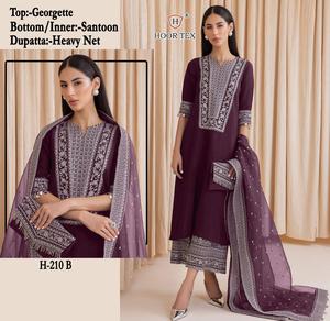 Elegante Shalwar Kameez de Invierno, Georgette Fox, Pantalón Santoon, Dupatta de Red Pesada, Tallas Grandes 7XL, Bordado Étnico Indio - Product Image 1