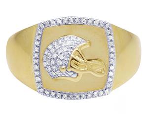 Anillo de Diamante Cultivado en Laboratorio con Corte Redondo, Engaste de Puntas, Chapado en Rodio, Estilo Hip Hop, Oro Amarillo de 10k para Hombre - Product Image 1