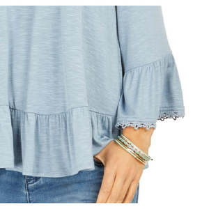 Top da Donna Style & Co Blu con Spalle Scoperte e Maniche a Campana, in Tessuto Lavorato a Maglia Floreale, Taglia XL, Collo Alto, Traspirante e Casual - Product Image 2