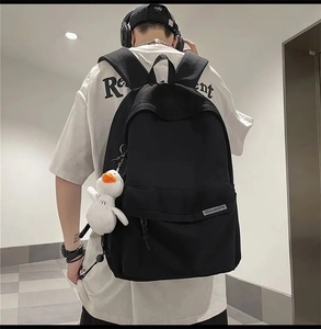 <b>Black</b> fashion men's <b>backpack</b> simple travel nylon bag couple <b>backpack</b> bag for students - Product Image 3